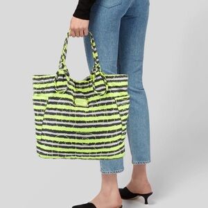 Marc Jacobs Lime Green and Gray Striped Tote